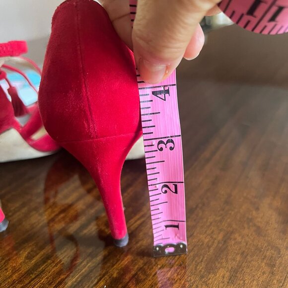 LK Bennett Loren Roca Red Suede Leather Pumps Heels Ankle Tie Size EU 37 US 6.5 - Picture 11 of 15